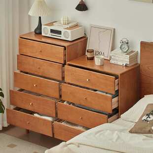 云云佳美实木斗柜樱桃色客厅边柜家用收纳柜抽屉柜简约现代五斗柜