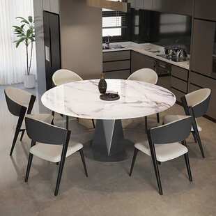 高端伸缩餐桌椅组合轻奢旋转超晶石折叠微晶石现代简约可变圆桌
