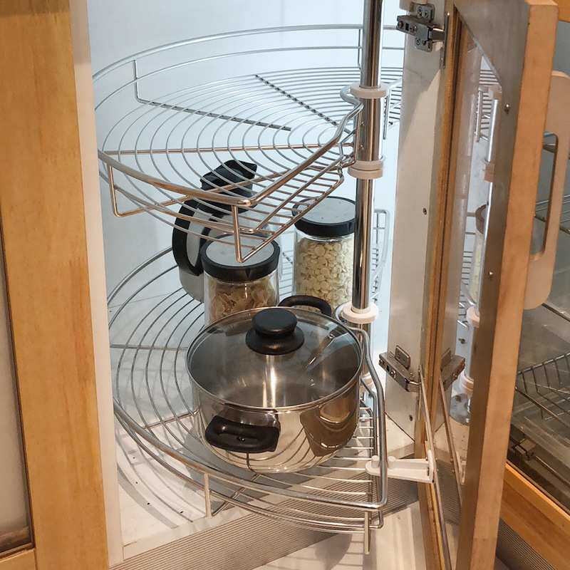 橱柜转角工具拉篮180度厨房厨柜不锈钢旋转双层多功能收纳置物架