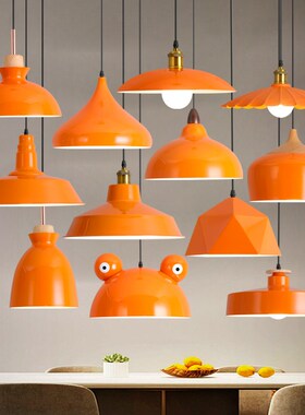 火锅店吊灯创意个性艺术橙色理发店复古工业风店铺商用餐厅灯具