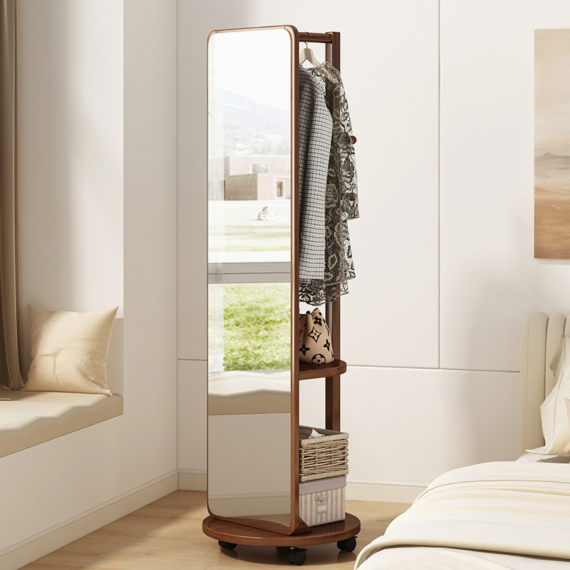全身镜穿衣镜落地镜家用卧室可旋转移动实木挂衣架一体试衣镜子