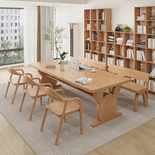 欧式兔头实木大书桌家用客厅双人学习桌写字台大板桌工作台休闲桌