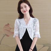 小披肩夏百搭短款 蕾丝开衫 新款 五分袖 薄款 女披肩外搭配裙子2024