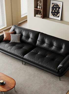 意式极简黑色真皮沙发现代简约2024新款双人高脚帆船云屿直排沙发