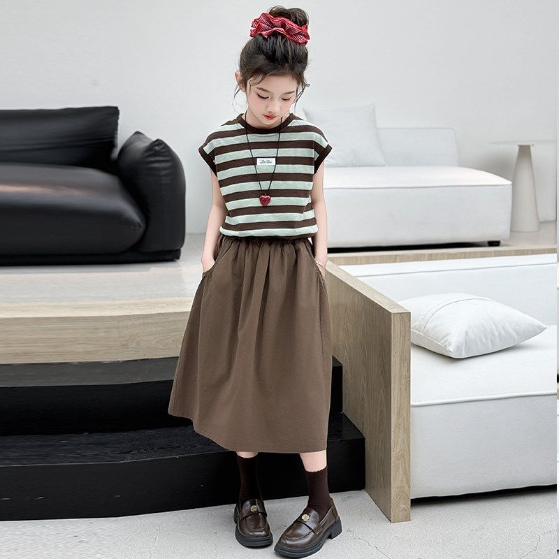 女童夏套装2025新款儿童洋气时髦条纹短袖夏装大童夏季裙子两件套,童装/婴儿装/亲子装,套装,淘宝优惠券,粉丝福利购,淘宝优惠卷