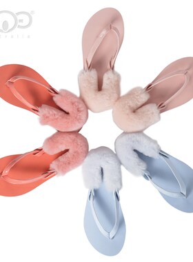 GOOG啦啦鞋夏季女士休闲透气平底凉鞋凉拖 可拆卸羊毛人字夹脚拖