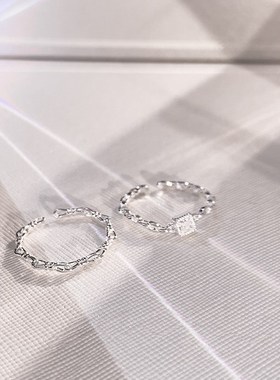 小方钻开口戒指女小众设计回流素圈戒指女轻奢高级感食指指环素戒