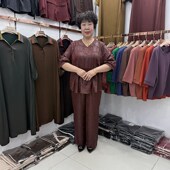 50岁穿搭两件套宽松阔腿裤 大码 2025妈妈V领洋气套装 女40 女装 夏装