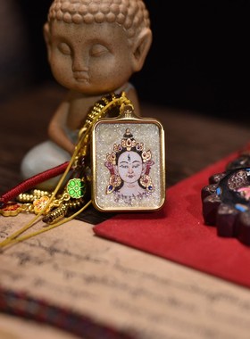 粗矿白度母手绘卡女士项链