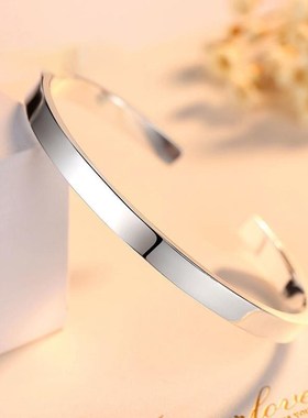 纯银999银手镯光面银镯子女百搭简约学生森系细款银饰送女友妈妈