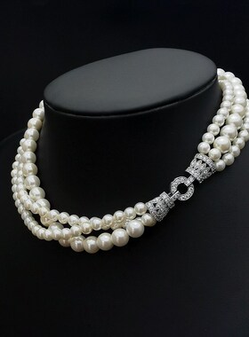 珍珠项链多层女颈链叠戴小众颈链法式复古轻奢时尚短款三层锁骨链