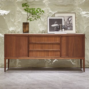 北美黑胡桃木餐边柜岩板意式极简沙发边柜客厅高电视柜卧室化妆柜