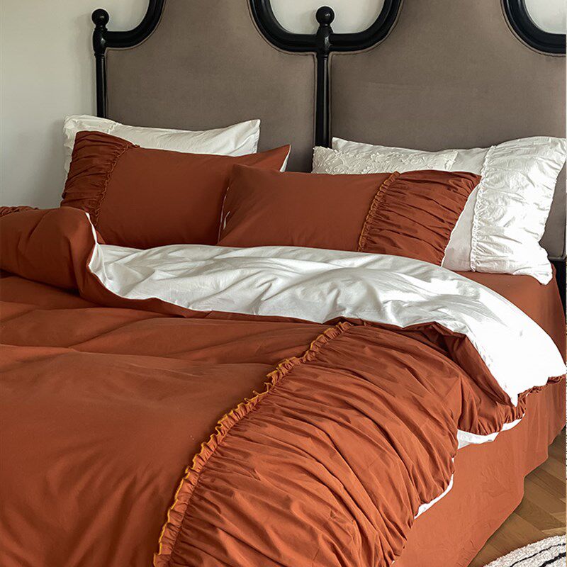 公主风花边加密水洗棉纯棉四件套100全棉床单超柔简约风床上4件套