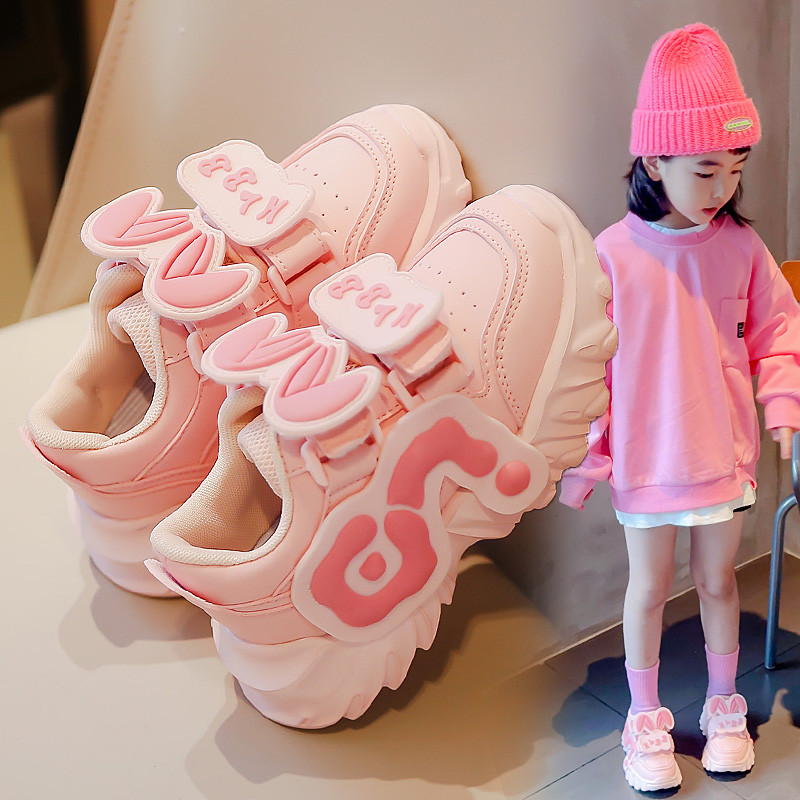 女童鞋2023春秋新款儿童网鞋运动鞋透气网面男童休闲老爹鞋白色鞋