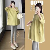 圆领T恤衫 孕妇装 潮妈春秋打底套头上衣 新款 宽松大码 套装 2024春装