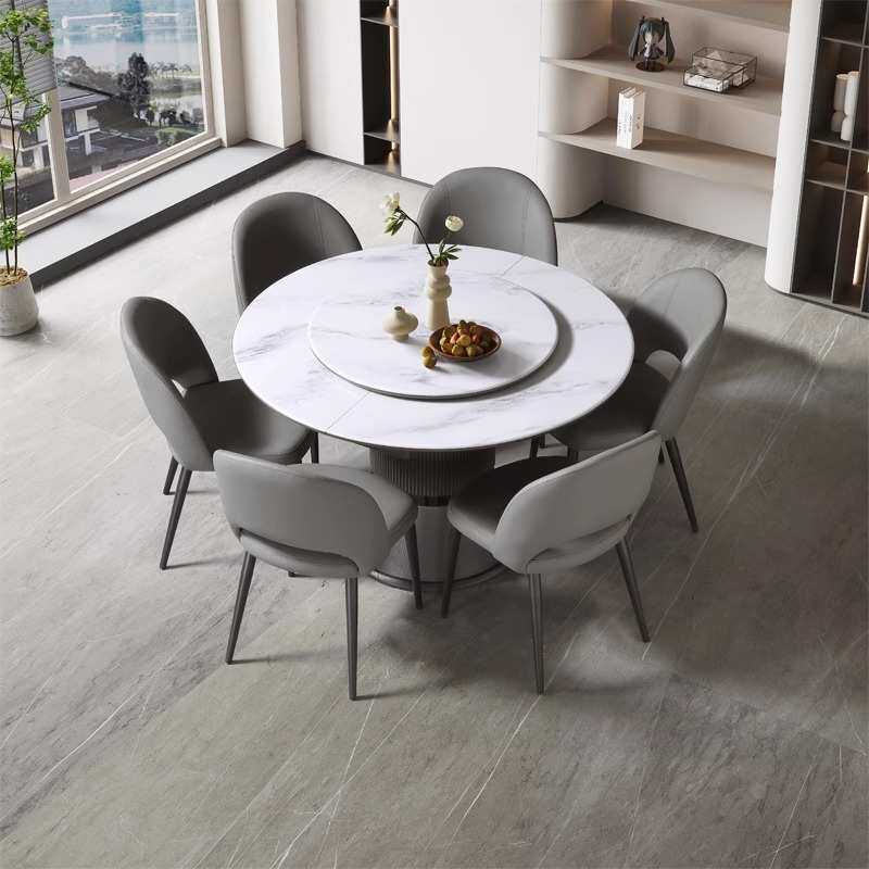 微晶石餐桌圆形拉伸变椭圆形伸缩超晶石家用多功能吃饭桌折叠岩板