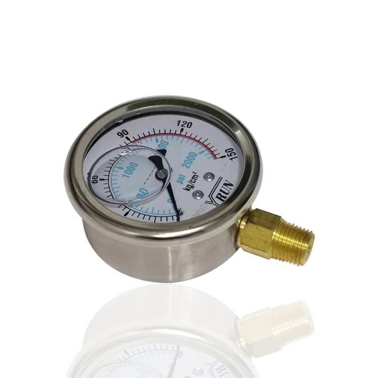 供YRUN不锈钢压力表耐震充油径向立装YBN63 150kg 2000psi 1/4PT