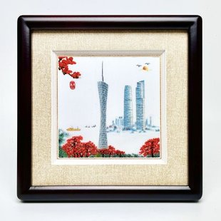 包邮 广绣粤绣纯手工刺绣红棉办公室摆件广州特色礼品定制送客户