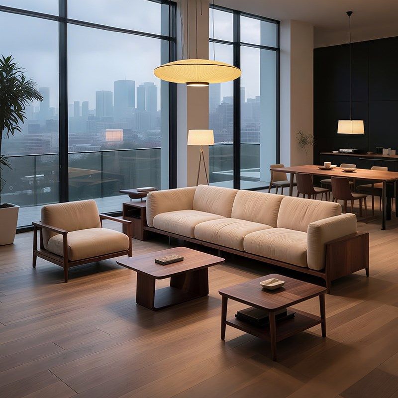 简约202d5新款新中式北美黑胡桃木沙发实木轻奢客厅休闲直排沙发