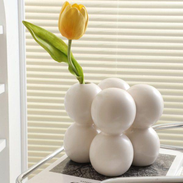 现简约创意圆球状哑光米白色陶瓷花花器插花家居酒店摆件装饰,家居饰品,花瓶,淘宝优惠券,粉丝福利购,淘宝优惠卷