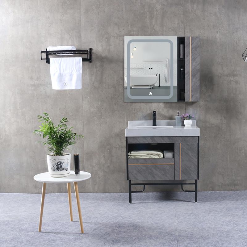 免漆实木洗漱台组合简约镜洗脸洗手台盆卫生间大理W石台面浴室柜