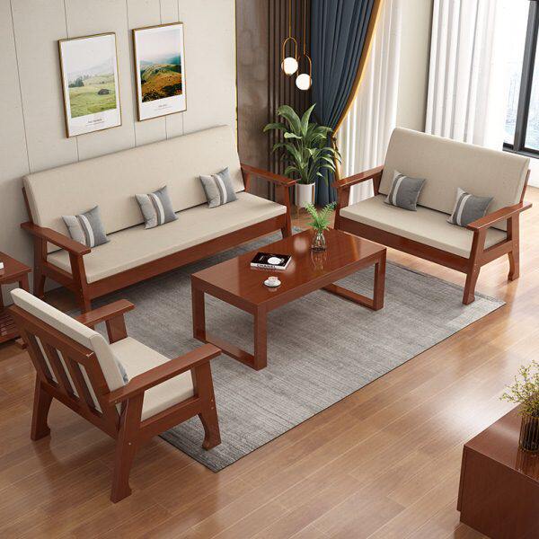 木质沙发三人小户型简约双人新中式布艺单人长椅客厅实木沙发组合
