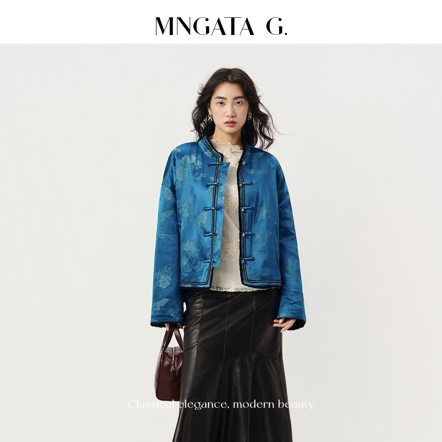 MNGATA G./曼加塔【卡拉库&middot;蓝颜】双面南非水波纹新中式外套