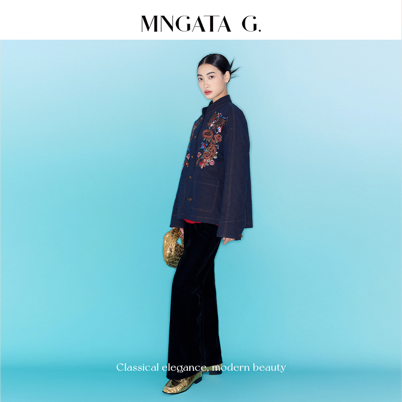 MNGATA G./曼加塔[老绣棉服]新中式中国风牛仔刺绣秋冬外套