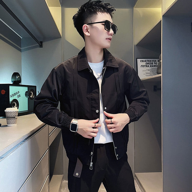 2022春秋季新款纯色工装夹克男士秋冬季潮流休闲修身百搭上衣外套