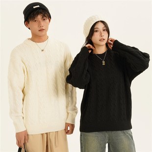 UPPER 春秋慵懒风纯色上衣女 麻花毛衣男宽松情侣内搭打底针织衫