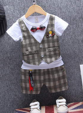 儿童夏装2男童礼服套装3潮4夏季0小孩马甲1岁宝宝短袖西装两件套