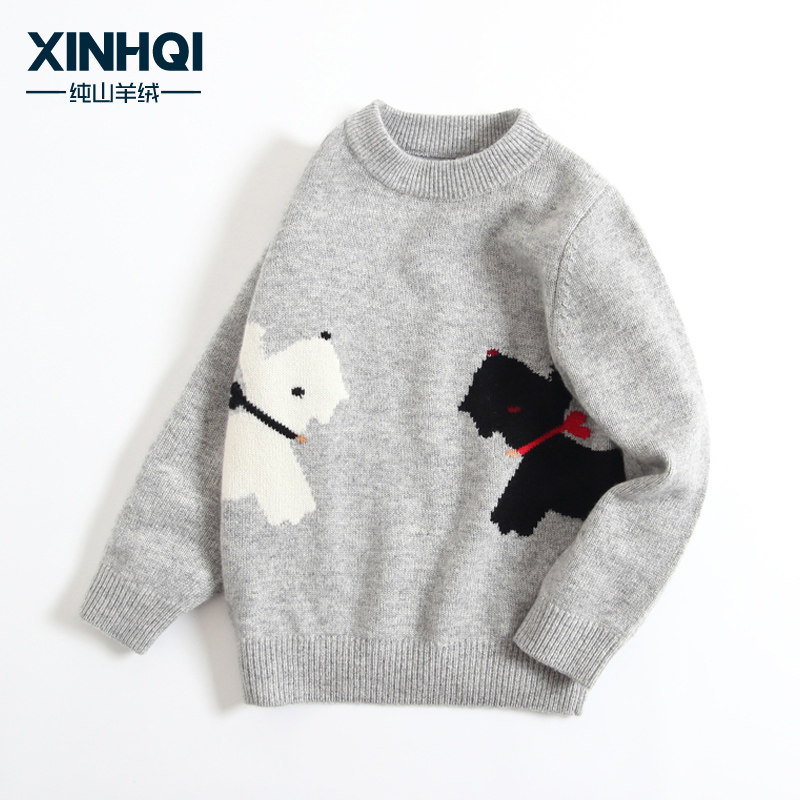 男童毛衣秋冬款儿童羊绒衫女童宝宝中小童孩可爱卡通圆领加款保暖