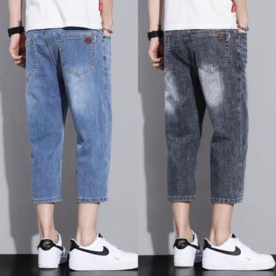 七分牛仔裤男士夏季薄款弹力大码宽松直筒青年八分中裤男休闲马裤