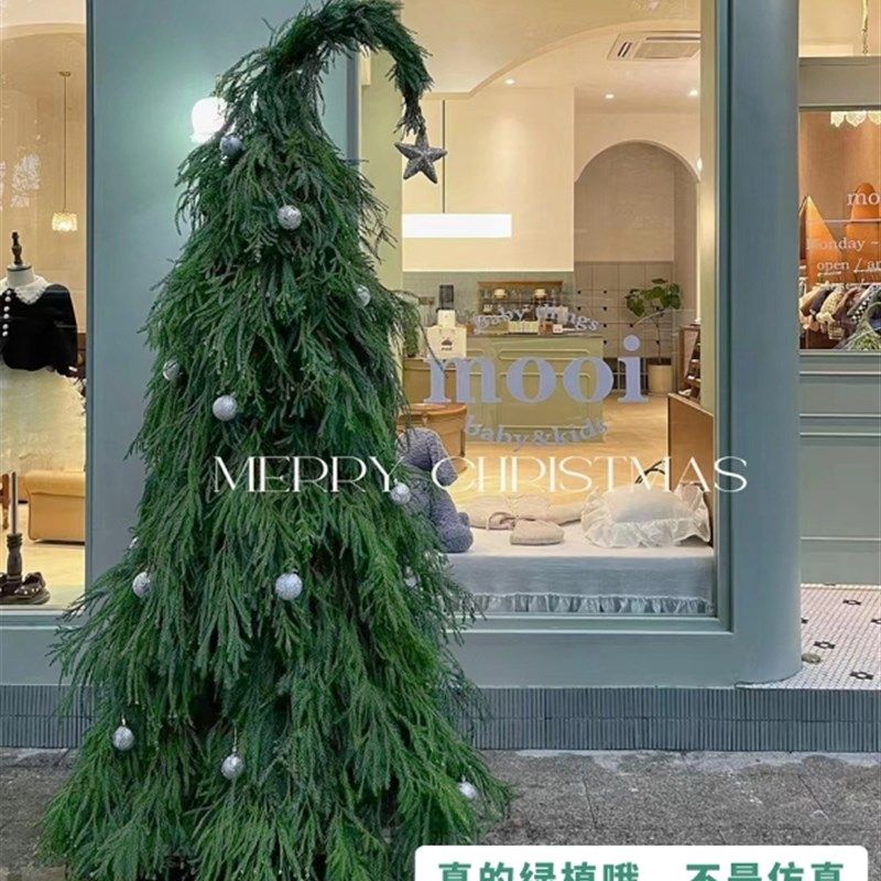 耶诞树歪脖子真植物天竺少女手工耶诞装饰品室内门店场景布置引流