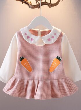 女宝宝春装洋气连衣裙子1一4周岁2婴儿上衣3外出服女童长袖打底衫