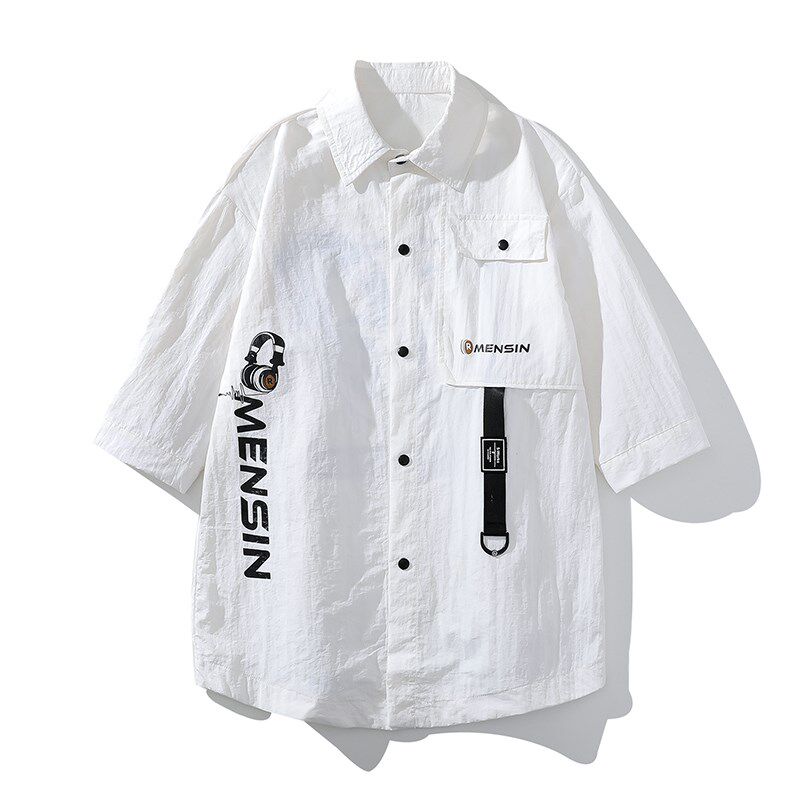 夏季男孩潮流短袖衬衫青少年高初中学生12-15岁大童宽松薄款衬衣