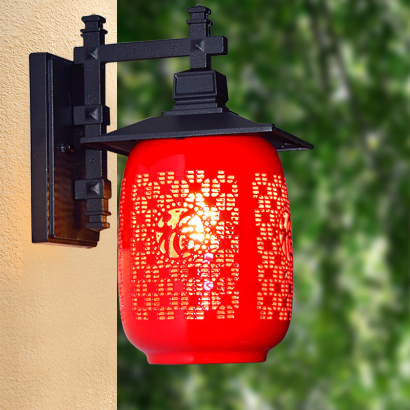 中式古典别墅庭院户外防水壁灯红釉陶瓷灯笼铝合金不变色不生锈,家装灯饰光源,户外壁灯,淘宝优惠券,粉丝福利购,淘宝优惠卷