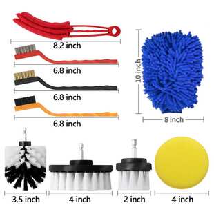 跨境热卖洗车工具刷套装细节刷轮胎刷手套17件套电钻刷洗车刷套装