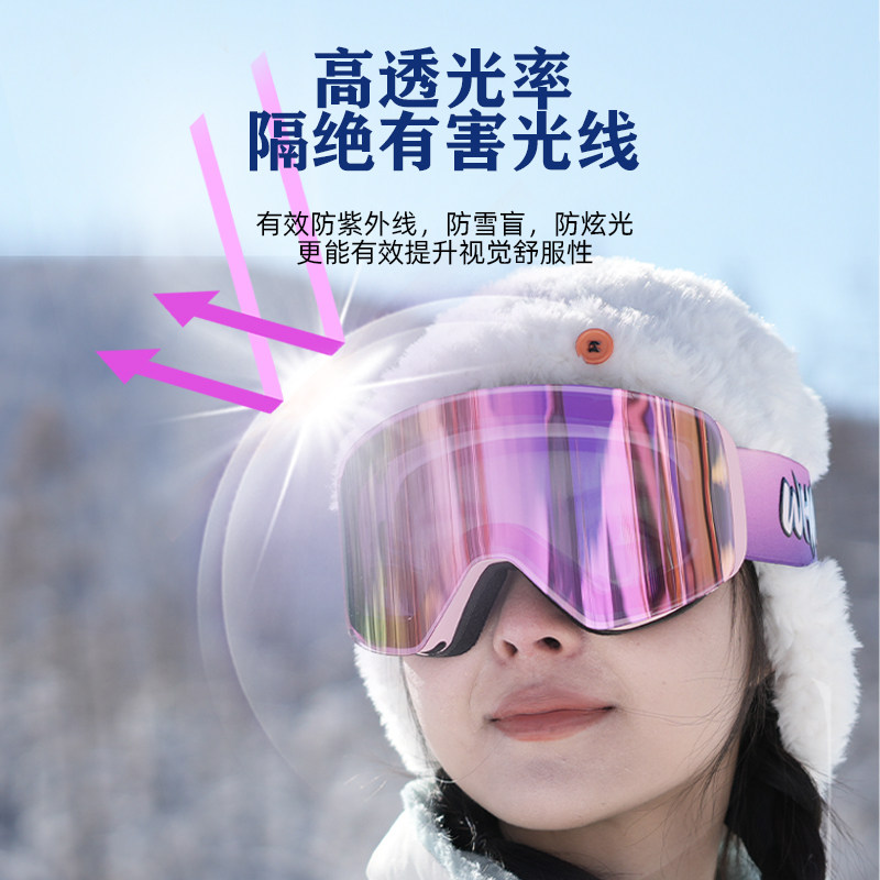 鲸鱼滑雪镜双层眼镜高清无边框防紫外线登山滑雪镜户外运动防风沙