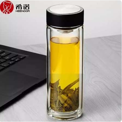 希诺双层钢盖玻璃杯经典金属盖过滤泡茶杯子款高档送礼6616  6617