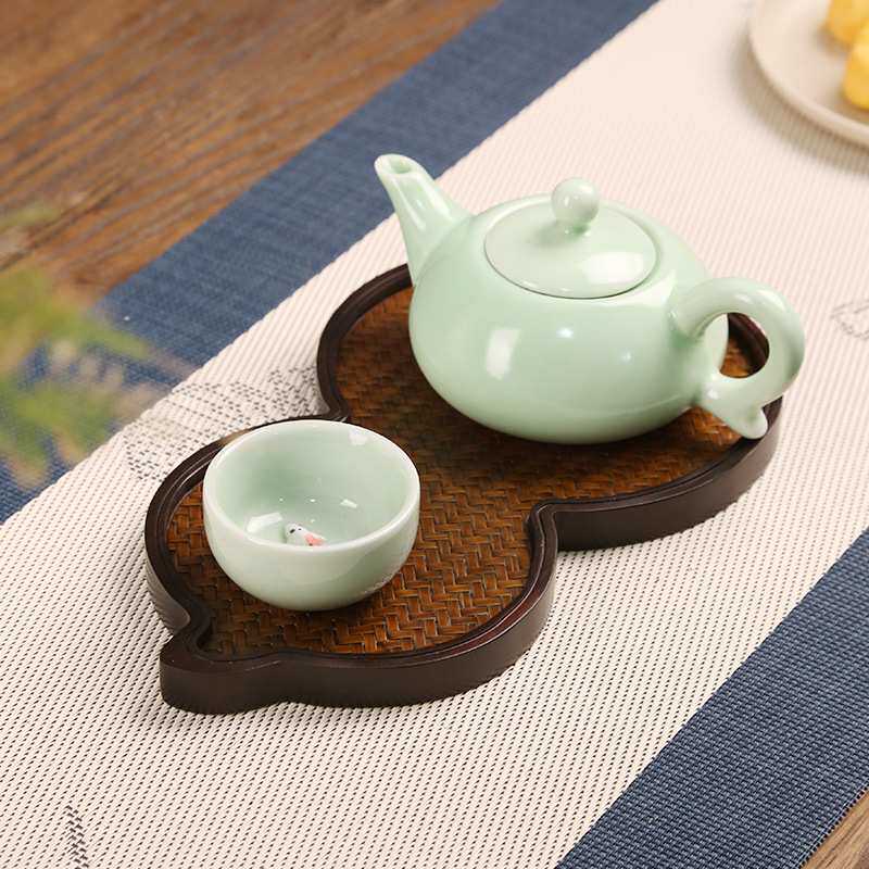重竹席面茶盘 单层干泡台 壶承中式简约小号宋席茶托杯垫户外茶具