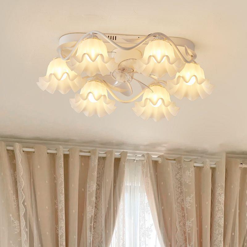 法式客厅风扇灯奶油风设计师创意美式复古玲兰花灯网红卧室吸顶灯