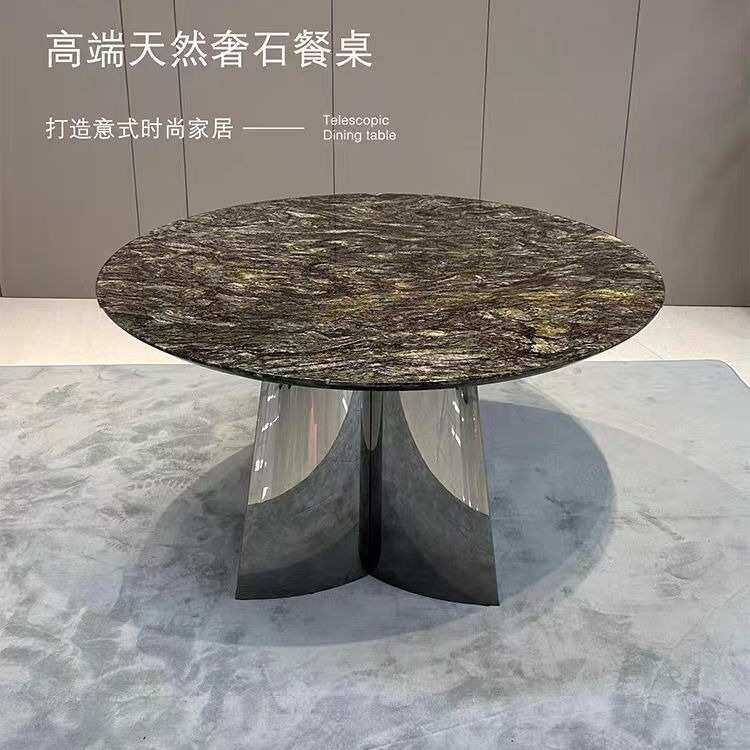 高端现代设计师圆形天然奢石大理石餐桌铂金钻奢石餐桌圆形饭桌