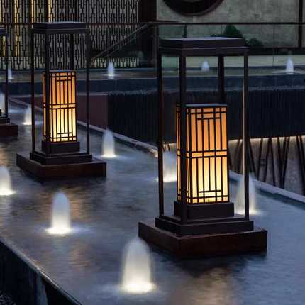 LED太阳能柱头灯户外新中式防水草坪灯花园小区景观灯别墅庭院灯