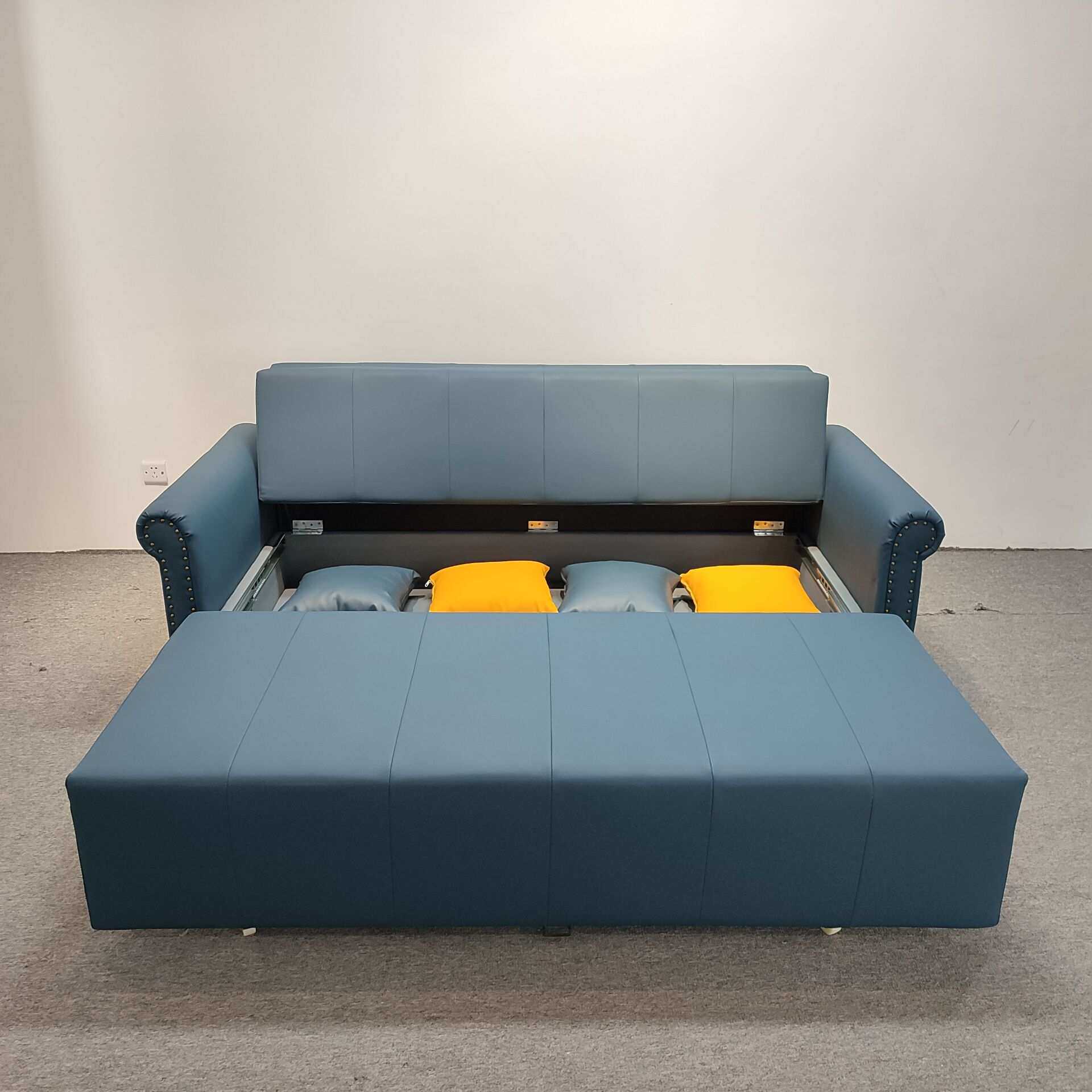 简约欧式圆扶手设计折叠小户型客厅卧室皮艺可储物两用多功能沙发