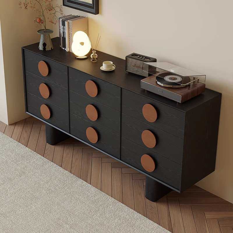 中古实木九斗柜电视柜法式复古黑色现代简约玄关柜客厅储物餐边柜