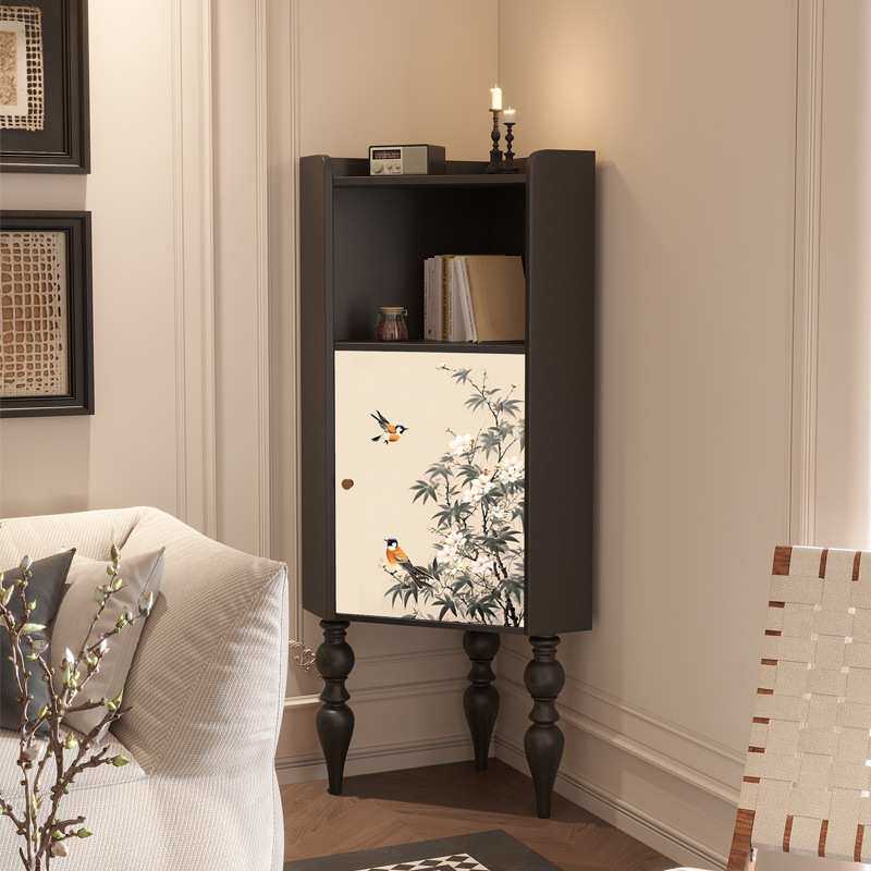 中式复古花鸟三角柜实木家用客厅墙角转角柜入户玄关柜卧室置物柜