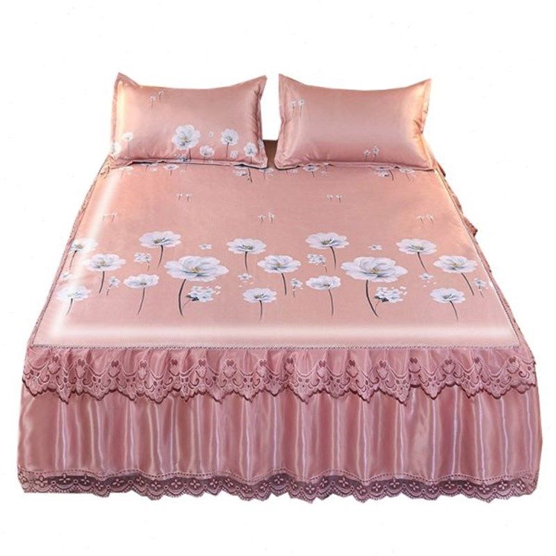 可水洗冰丝凉席三件套夏季1.8m双人床可折叠1.5m床裙款空调软席子,床上用品,冰丝席,淘宝优惠券,粉丝福利购,淘宝优惠卷