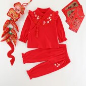 女宝宝周岁衣服春秋夏装 百日宴红色礼服女婴儿暖气房过年衣服