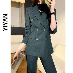 秋冬加厚羊毛职业装 女2025新款 高级感休闲气质西服 套装 墨绿色西装
